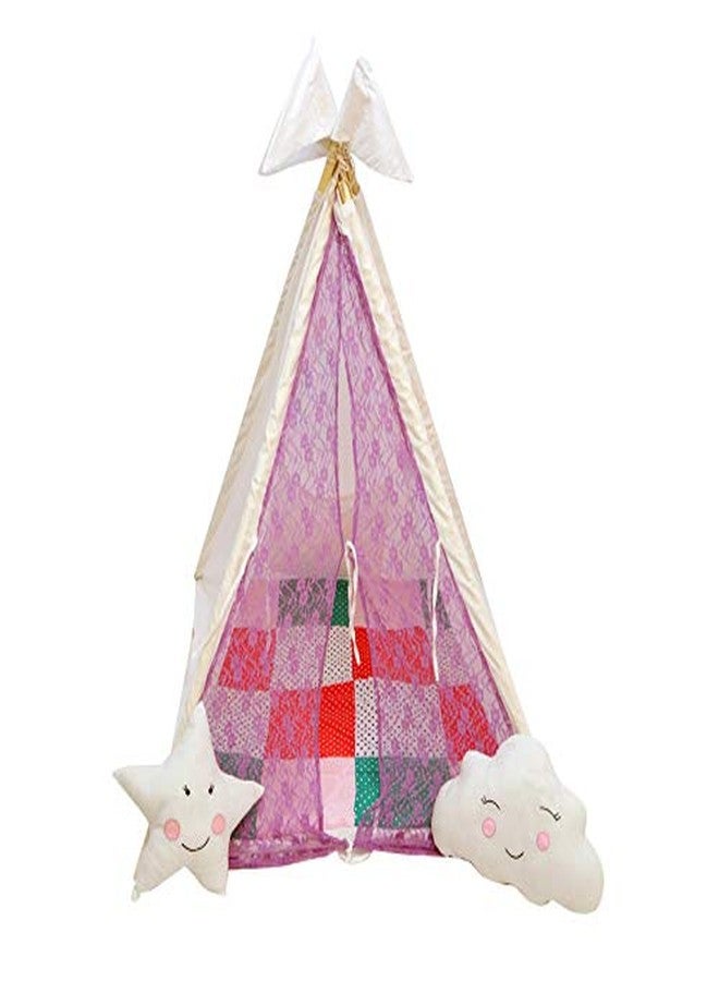 Next Day Art Teepee Play Tent for Kids, Portable Teepee Flag House for Boys & Girls, Play House for Indoor & Outdoor with Baby Pillow and Cushions-Off White - Image 4